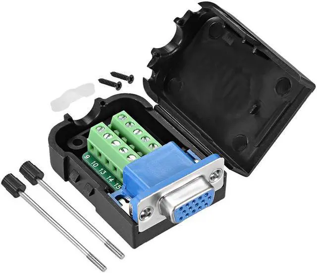 Main image of D-sub DB15 Breakout Board Connector with Case 15 Pin 3 Row Female Port Solderless Terminal Block Adapter with Thumb Screws