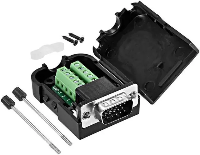 Main image of D-sub DB15 Breakout Board Connector with Case 15 Pin 3 Row Male Port Solderless Terminal Block Adapter with Thumb Screws