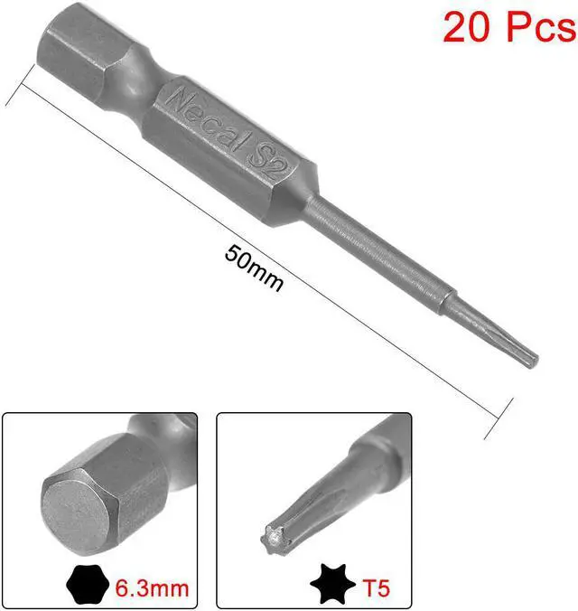 Alt view image 2 of 4 - 20pcs 50mm Long 1/4" Hex Shank T5 Magnetic Torx Head Screwdriver Bits S2 High Alloy Steel