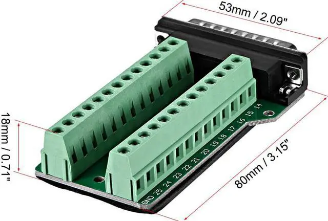 Alt view image 2 of 3 - D-sub DB25 Breakout Board Connector 25 Pin 2-row Male Port Solderless Terminal Block Adapter with Thumb Screws