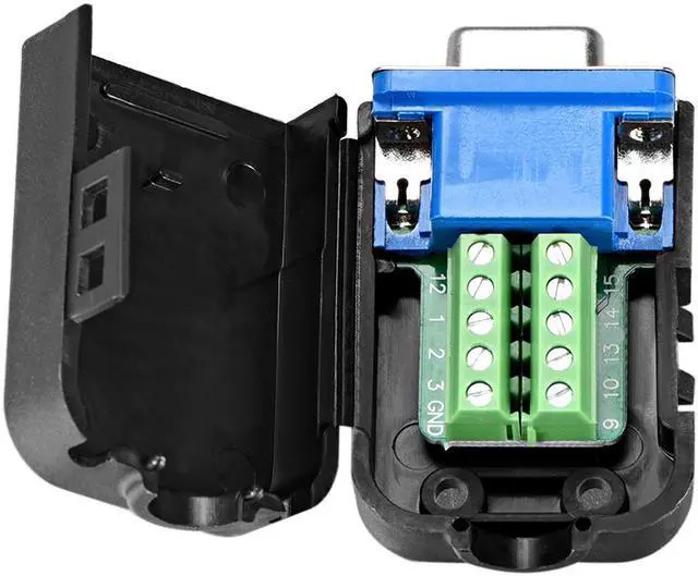 Alt view image 3 of 3 - D-sub DB15 Breakout Board Connector with Case 15 Pin 3 Row Female Port Solderless Terminal Block Adapter with Thumb Screws
