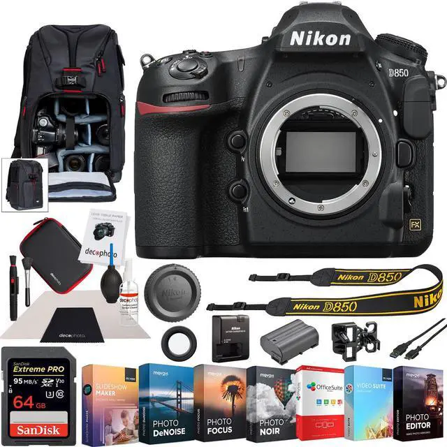 Main image of Nikon D850 Digital SLR 45.7MP 4K FX Camera Body w/ Deco Gear Backpack Editing Bundle