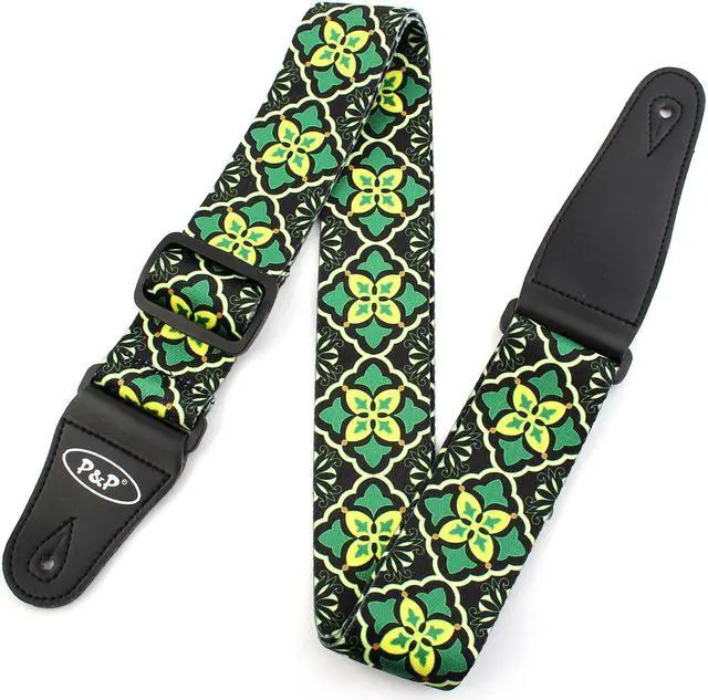 Main image of Faux Leather End National Style Adjustable Guitar Shoulder Strap Bass Belt Green