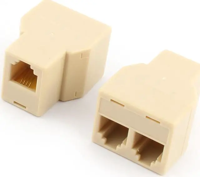 Alt view image 2 of 2 - RJ11 6P4C Female to Dual Female Y Splitter Phone Jack Adapter Divider Beige 5pcs