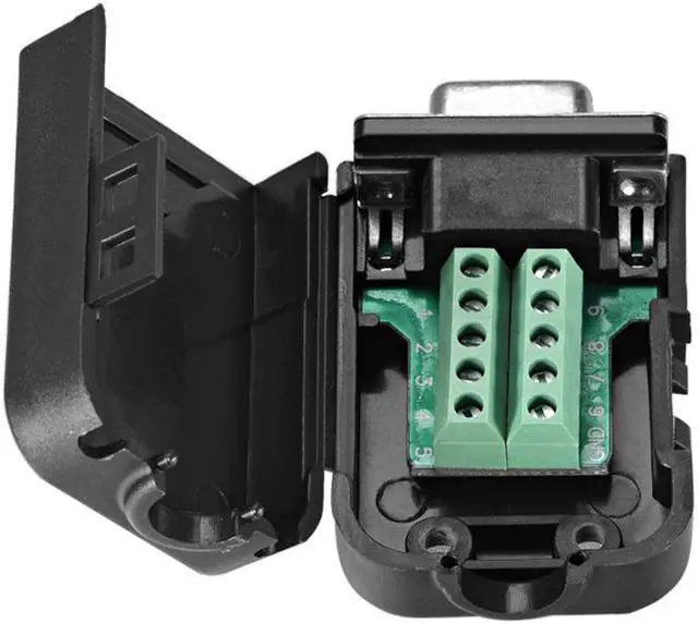 Alt view image 3 of 3 - D-sub DB9 Breakout Board Connector with Case 9 Pin 2 Row Female RS232 Serial Port Solderless Terminal Block Adapter with Thumb Screws