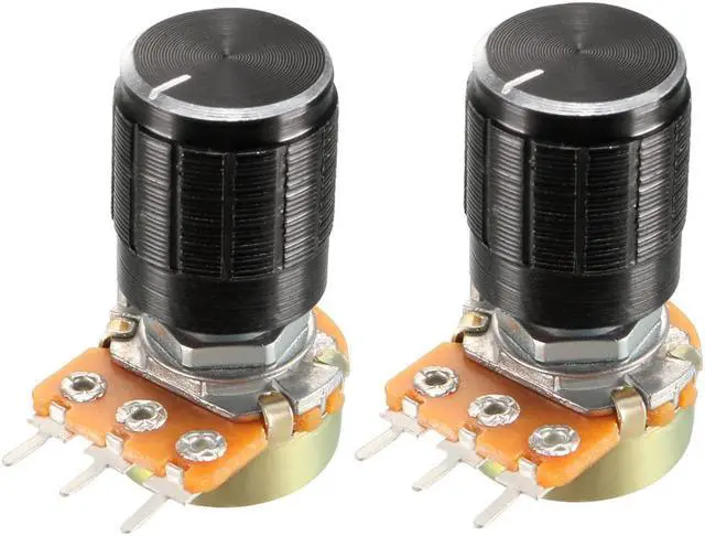 Main image of 2Pcs 10K Ohm Variable Resistors Single Turn Rotary Carbon Film Taper Potentiometer with Knobs