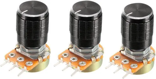 Main image of WH148 3Pcs 1K Ohm Variable Resistors Single Turn Rotary Carbon Film Taper Potentiometer with Knob