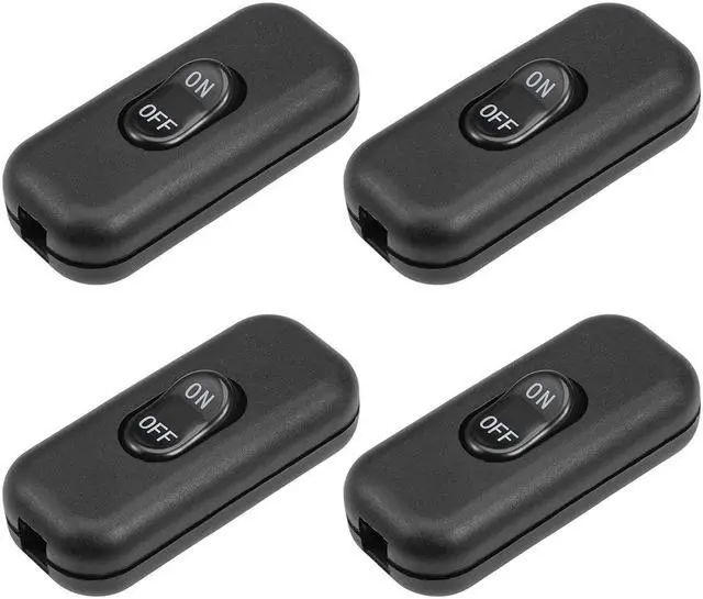 Main image of Inline Cord Switch AC 250V 6A On-Off DPST Control Feed-Through Rocker Switch for Bedroom Table Lamp Desk Light, Black (Pack of 4)