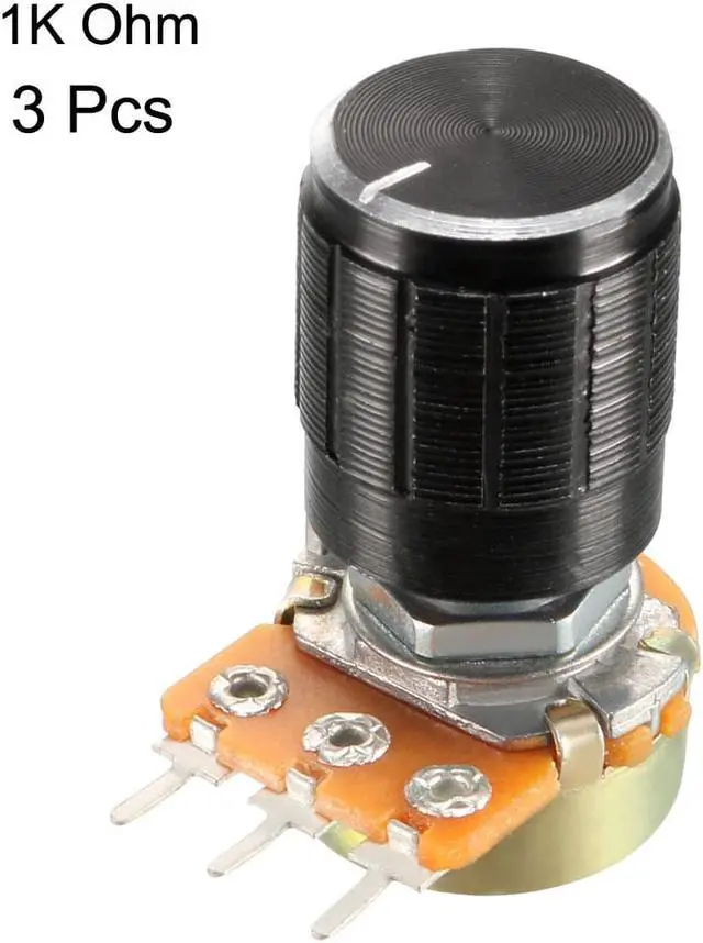 Alt view image 2 of 4 - WH148 3Pcs 1K Ohm Variable Resistors Single Turn Rotary Carbon Film Taper Potentiometer with Knob