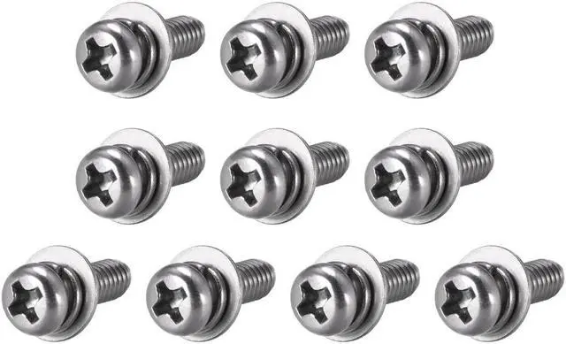 Main image of M4 x 12mm Stainless Steel Phillips Pan Head Machine Screws Bolts Combine with Spring Washer and Plain Washers 10pcs