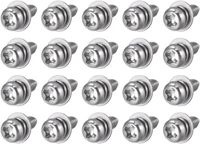 Main image of M3 x 6mm Stainless Steel Phillips Pan Head Machine Screws Bolts Combine with Spring Washer and Plain Washers 20pcs