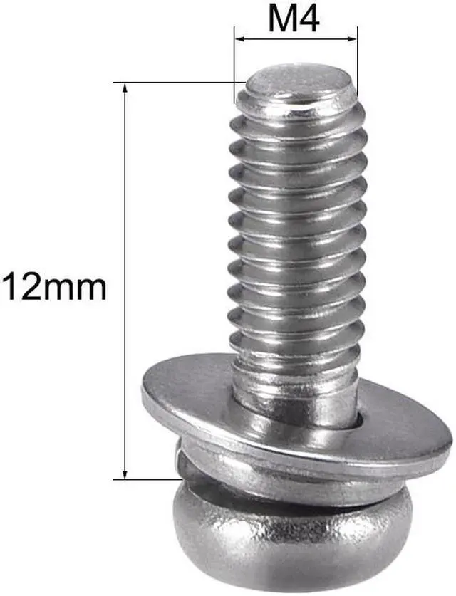 Alt view image 2 of 2 - M4 x 12mm Stainless Steel Phillips Pan Head Machine Screws Bolts Combine with Spring Washer and Plain Washers 10pcs