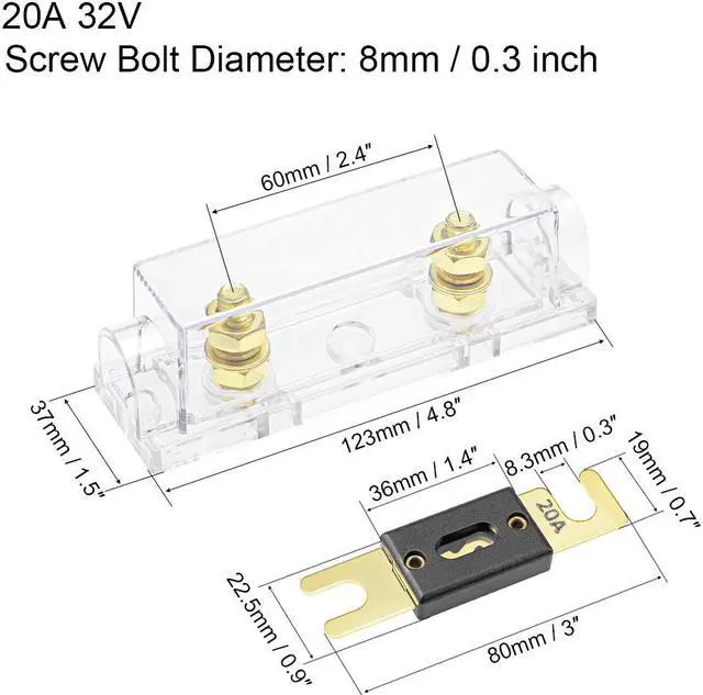 Alt view image 2 of 3 - ANL Fuse Holder with 20 Amp Fuse DC 32 Volt for Automotive Car Vehicle Audio Amplifier Inverter Replacement with Clear Insulated Cover 2pcs