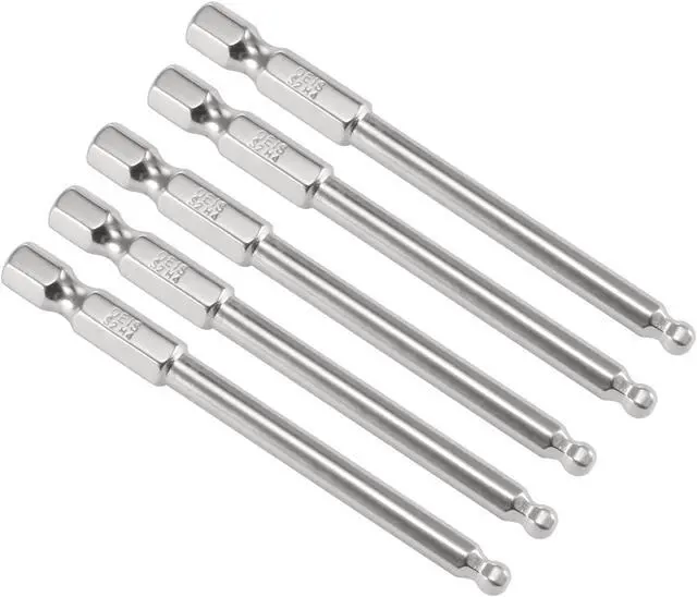 Main image of 5Pcs Ball End Hex Bits 1/4 Inch Hex Shank 75mm Length Magnetic 4MM Head Screwdriver S2 Screw Driver Bit