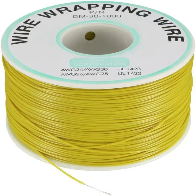 Main image of OK Wire Tin Plated Copper Cord Wire Wrapping P/N 30 AWG 820ft Length Yellow