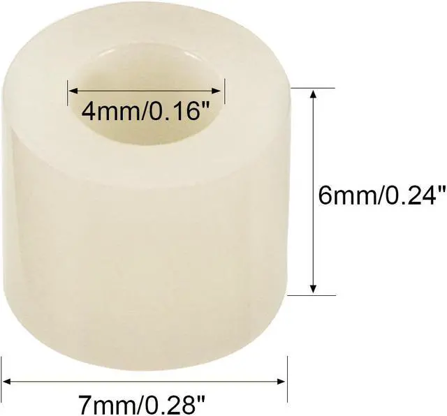 Alt view image 3 of 5 - Round Spacers Washers for M4 Screws ABS OD 7mm, ID 4mm, Height 6mm 300pcs