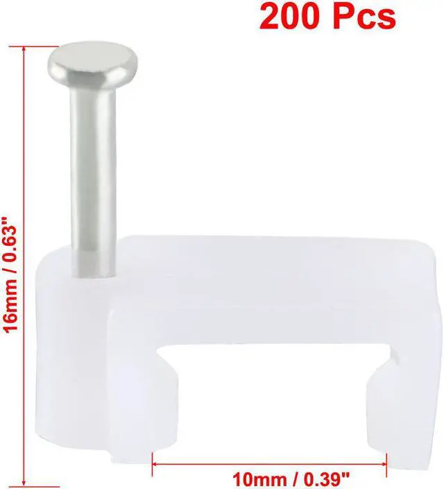 Main image of 200pcs Flat Cable Clip Nail Coaxial Tacks Wire Clips 10mm White