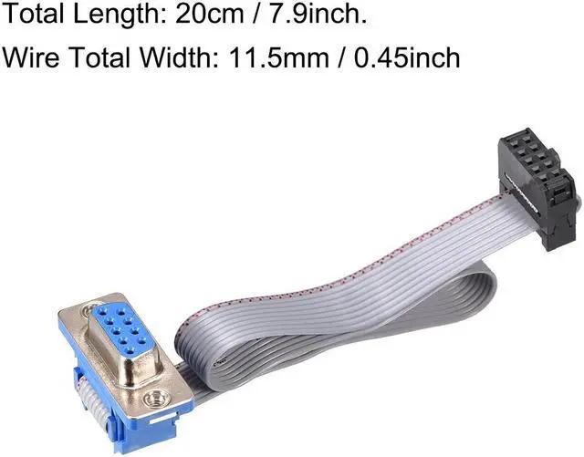 Alt view image 4 of 5 - IDC Wire Flat Ribbon Cable DB9 Female to FC-10 Female Connector 2.54mm Pitch 20cm Length , 2pcs