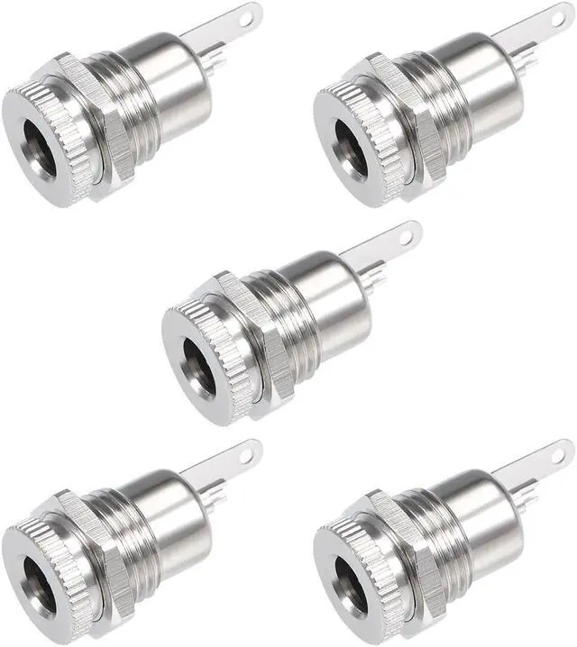 Main image of 5Pcs Panel Mount DC Connector Power Jack Audio Video Socket Female 5.5mm x 2.5mm Silver Tone