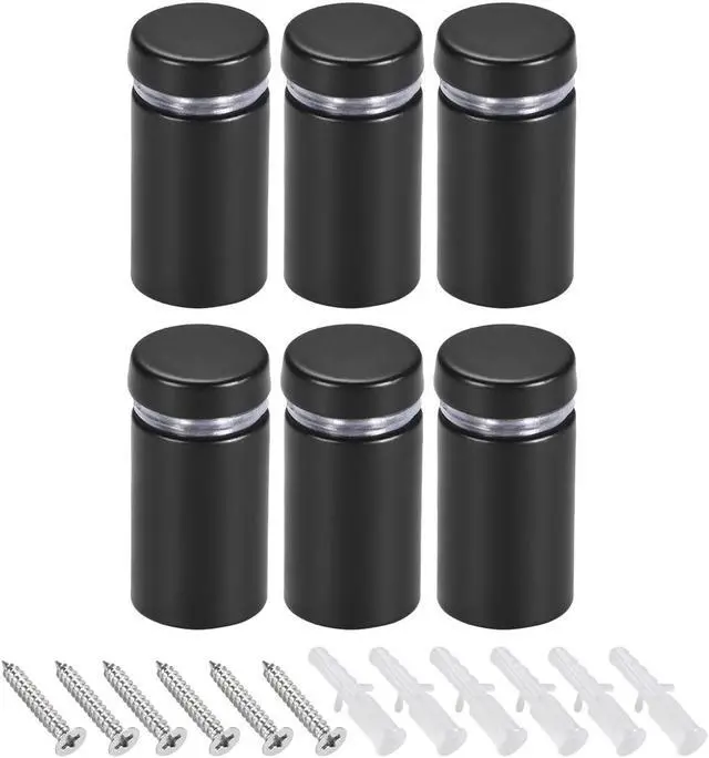 Main image of Glass Standoff Mount Stainless Steel Wall Standoff Holder Advertising Nails 16mm Dia 32mm Length Black with Screws , 6 Pcs