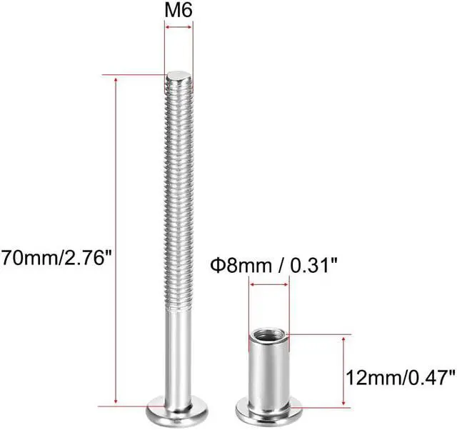 Alt view image 2 of 3 - Hex Socket Screw Post Binding Screws Leather Fastener, M6x70mm, Stainless Steel, 5 Sets