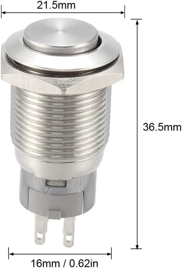 Alt view image 3 of 3 - Momentary Metal Push Button Switch High Head 16mm Mounting 2NC 2NO 2COM AC 250V 3A