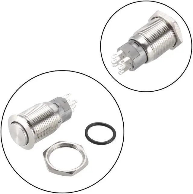 Alt view image 2 of 3 - Momentary Metal Push Button Switch High Head 16mm Mounting 2NC 2NO 2COM AC 250V 3A