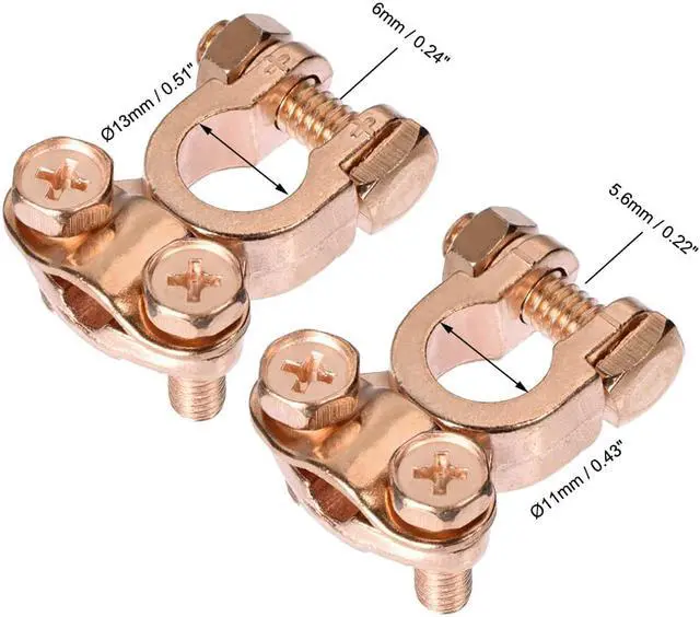 Alt view image 2 of 3 - Car Battery Terminal Clamps Positive Negative 13mm 11mm Set Copper 1 Pair