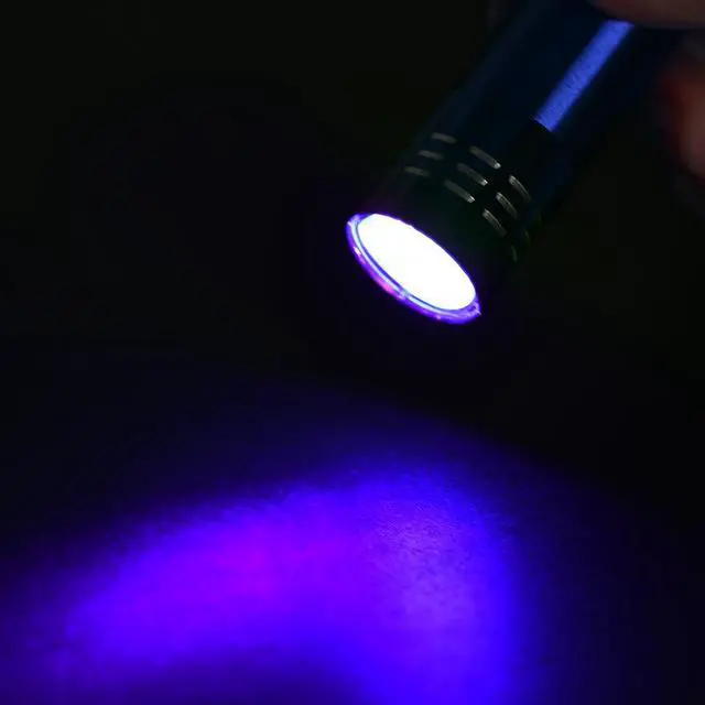 Alt view image 5 of 5 - UV Mini 9 LED Aluminum Flashlight Ultraviolet Blacklight Torch with Lanyard AAA Battery Not Included Blue