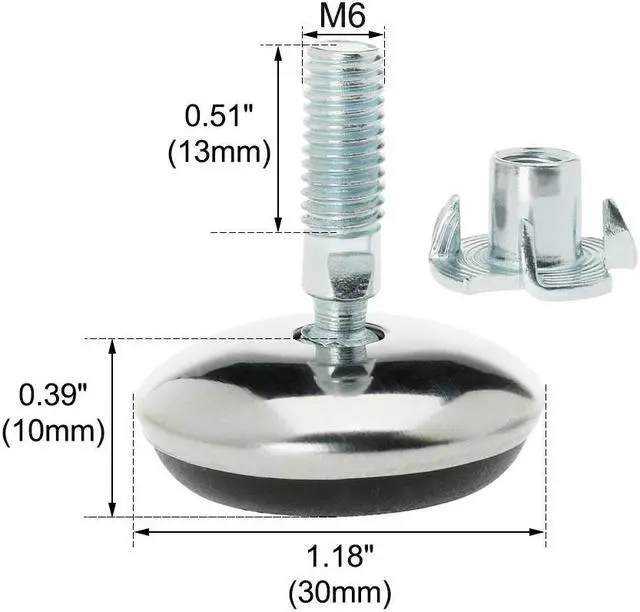 Alt view image 2 of 7 - Leveling Feet 1" 25mm OD Round Tube Insert Furniture Adjustable Leveler 8 Sets