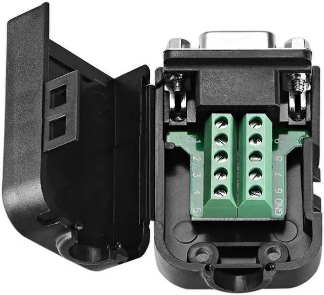 Alt view image 3 of 3 - D-sub DB9 Breakout Board Connector with Case 9 Pin 2 Row Female RS232 Serial Port Solderless Terminal Block Adapter with Positioning Nuts