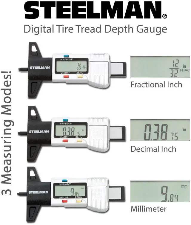 Alt view image 5 of 13 - STEELMAN 60664 Digital Tire Tread Depth Gauge, 3 Modes - Fractional Inch, Decimal Inch, and Millimeter, 0-1 Inch