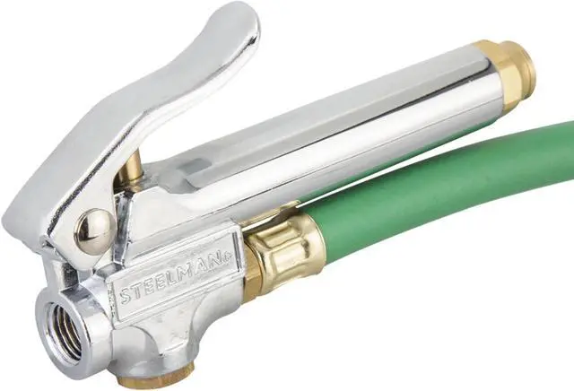 Alt view image 2 of 8 - STEELMAN 75052 Straight Chuck Tire Inflator with Built-In Gauge and Green 12-Inch Hose