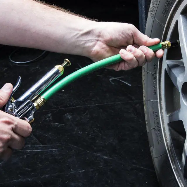 Alt view image 3 of 8 - STEELMAN 75052 Straight Chuck Tire Inflator with Built-In Gauge and Green 12-Inch Hose