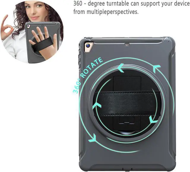 Alt view image 5 of 7 - Werleo New iPad 9.7 Inch 2017 2018 Heavy Duty Rugged Protective Cover Full-Body Protective Case with Kickstand Hand Strap for Apple Pro 9.7 / iPad Air / iPad Air 2 / iPad 9.7 iPad 5th 6th Generation