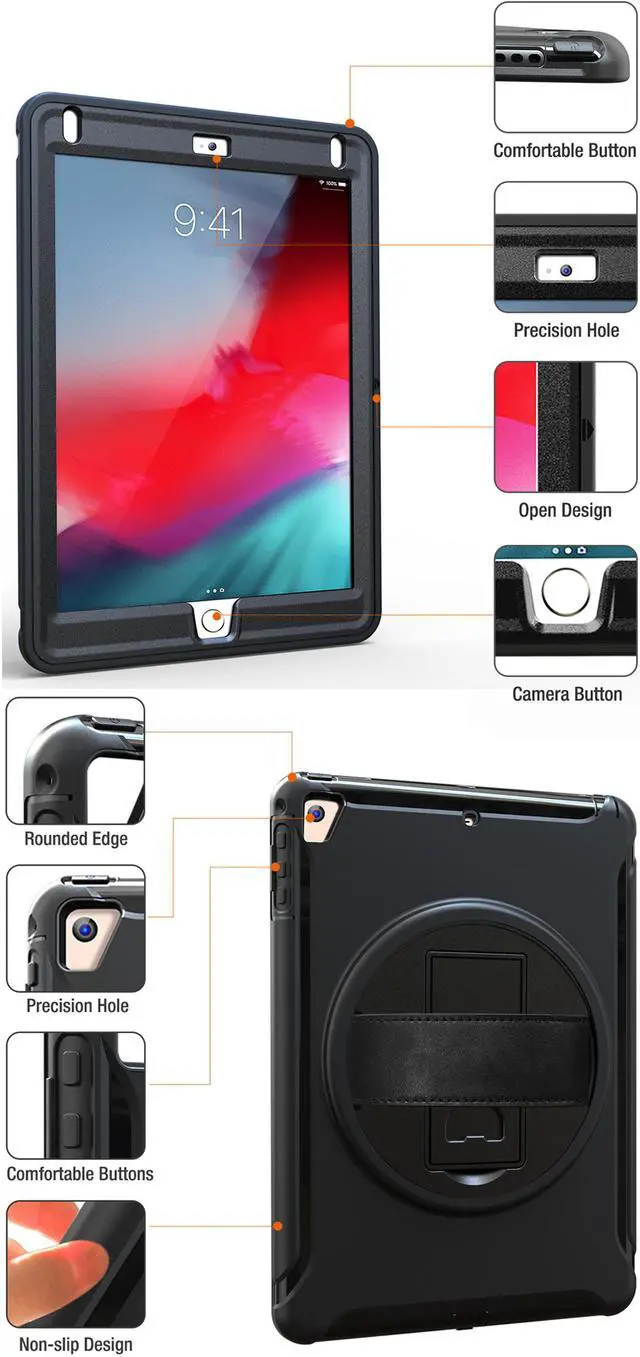 Alt view image 7 of 7 - Werleo New iPad 9.7 Inch 2017 2018 Heavy Duty Rugged Protective Cover Full-Body Protective Case with Kickstand Hand Strap for Apple Pro 9.7 / iPad Air / iPad Air 2 / iPad 9.7 iPad 5th 6th Generation
