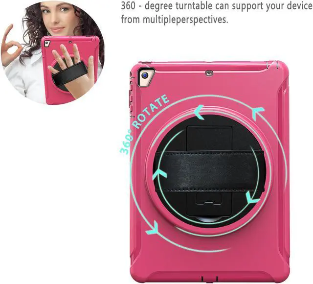 Alt view image 4 of 7 - Werleo New iPad 9.7 Inch 2017 2018 Heavy Duty Rugged Protective Cover Full-Body Protective Case with Kickstand Hand Strap for Apple Pro 9.7 / iPad Air / iPad Air 2 / iPad 9.7 iPad 5th 6th Generation
