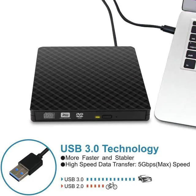 Alt view image 2 of 7 - External CD DVD Drive WERLEO CD DVD + / - RW Drive with USB 3.0, Portable Silm CD DVD ROM Recorder Writer Burner Support for Mac Linux Win OS for Laptop MacBook with High Speed Data Transfer Black