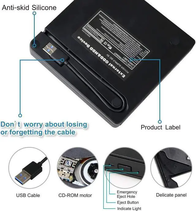 Alt view image 7 of 7 - External CD DVD Drive WERLEO CD DVD + / - RW Drive with USB 3.0, Portable Silm CD DVD ROM Recorder Writer Burner Support for Mac Linux Win OS for Laptop MacBook with High Speed Data Transfer Black