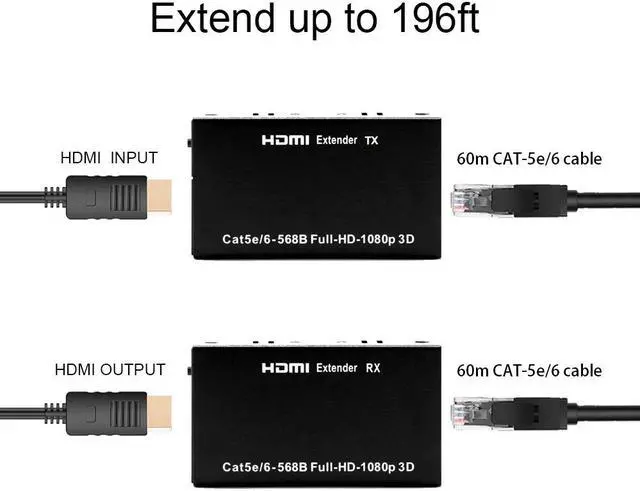 Alt view image 3 of 7 - HDMI Extender WERLEO 196ft / 60m 1080P HDMI Extenders Over Single Cat 5E / 6 / 7 Support 1080p 3D HDMI 1.4a HDCP EDID