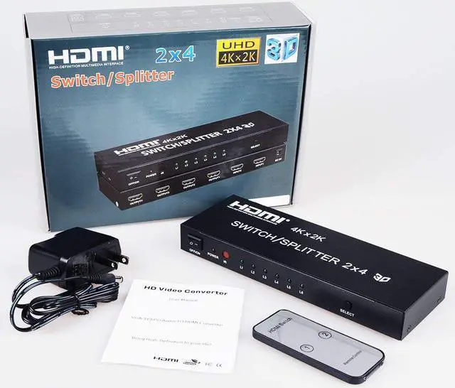 Alt view image 7 of 7 - 2x4 HDMI Splitter HDMI Switch Splitter 4 Out 2 in WERLEO 2 in 4 Out HDMI Splitter with SPDIF Audio 3.5mm Support HD 4K 3D 1080P