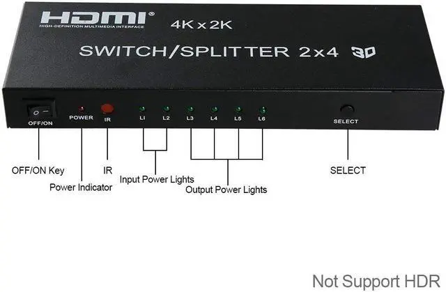 Alt view image 3 of 7 - 2x4 HDMI Splitter HDMI Switch Splitter 4 Out 2 in WERLEO 2 in 4 Out HDMI Splitter with SPDIF Audio 3.5mm Support HD 4K 3D 1080P