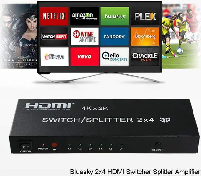 Alt view image 6 of 7 - 2x4 HDMI Splitter HDMI Switch Splitter 4 Out 2 in WERLEO 2 in 4 Out HDMI Splitter with SPDIF Audio 3.5mm Support HD 4K 3D 1080P