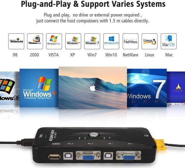 Alt view image 5 of 7 - Werleo USB KVM Switch Box with VGA USB Cables for PC Monitor Keyboard Mouse Control 4 Port VGA KVM Switch