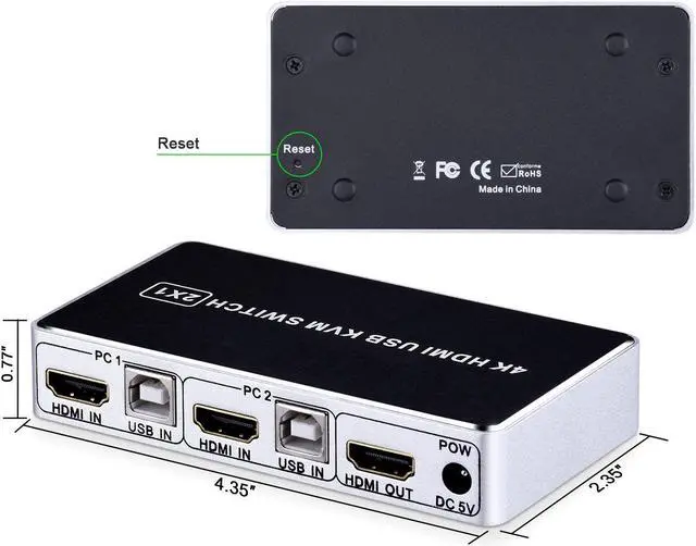 Alt view image 2 of 7 - HDMI KVM Switch Werleo 4K 2 Port KVM Switch Keyboard Mouse Switcher Include 2 USB Type-B Cable Support 4k@30HZ 3D for Laptop PS4 Xbox one HDTV Monitor