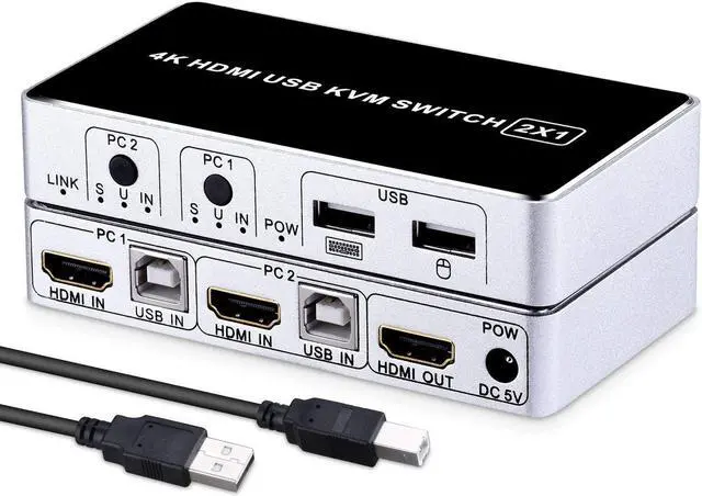 Main image of HDMI KVM Switch Werleo 4K 2 Port KVM Switch Keyboard Mouse Switcher Include 2 USB Type-B Cable Support 4k@30HZ 3D for Laptop PS4 Xbox one HDTV Monitor