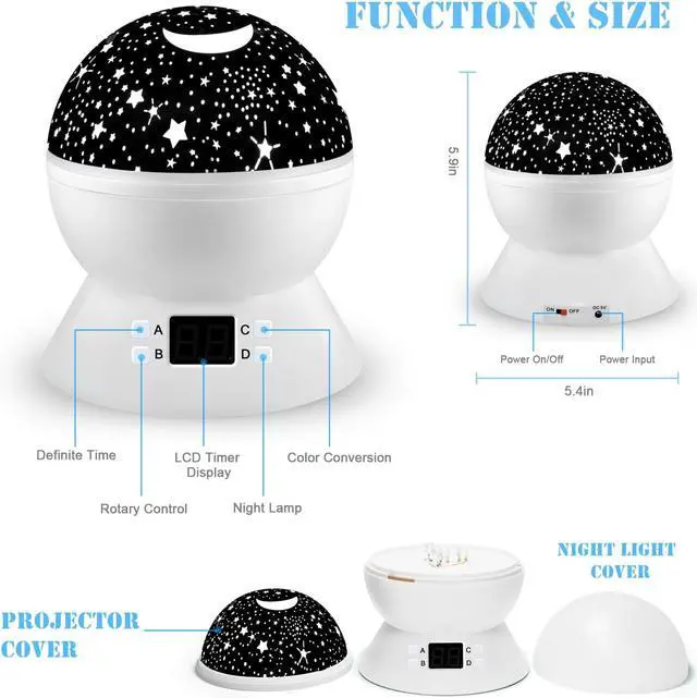 Alt view image 7 of 7 - Night Lights for Kids Multiple Colors Rotating Star Projector with Timing Shutdown Function Night Light for Baby Boys and Girls