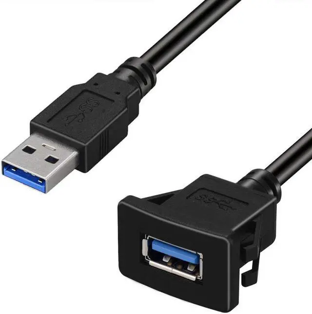 Alt view image 3 of 4 - Werleo Square Single Port USB 3.0 Panel Flush Mount Extension Cable With Buckle for Car Truck Boat Motorcycle Dashboard 3ft