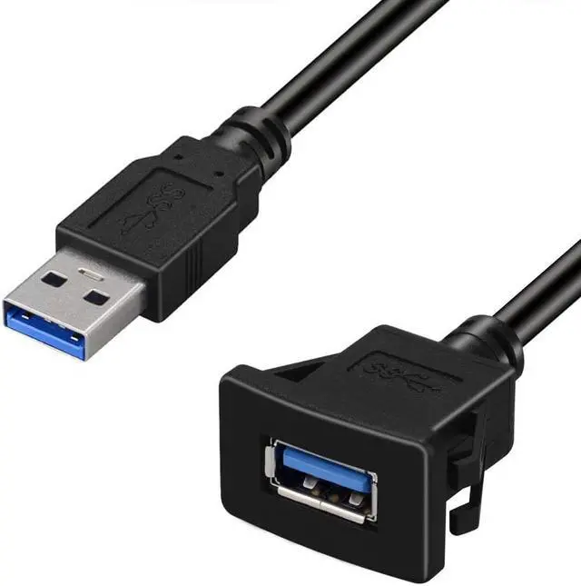 Alt view image 3 of 4 - Werleo Square Single Port USB 3.0 Panel Flush Mount Extension Cable With Buckle for Car Truck Boat Motorcycle Dashboard 6ft