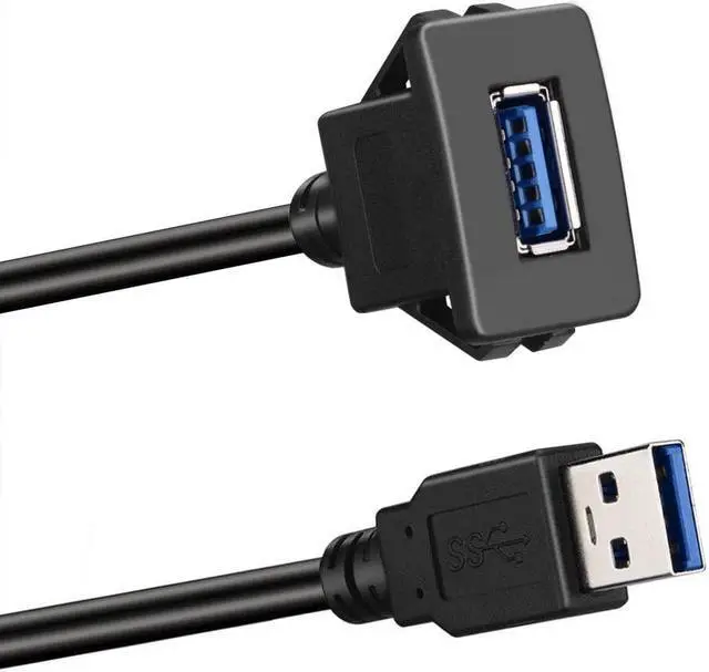 Alt view image 2 of 4 - Werleo Square Single Port USB 3.0 Panel Flush Mount Extension Cable With Buckle for Car Truck Boat Motorcycle Dashboard 6ft